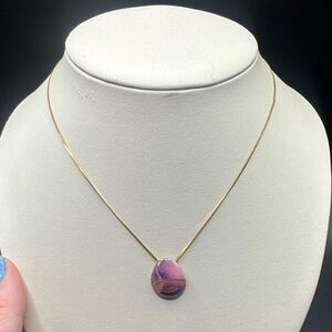 Elegant Purple ceramic Pendant on a 16in 12k GF Necklace